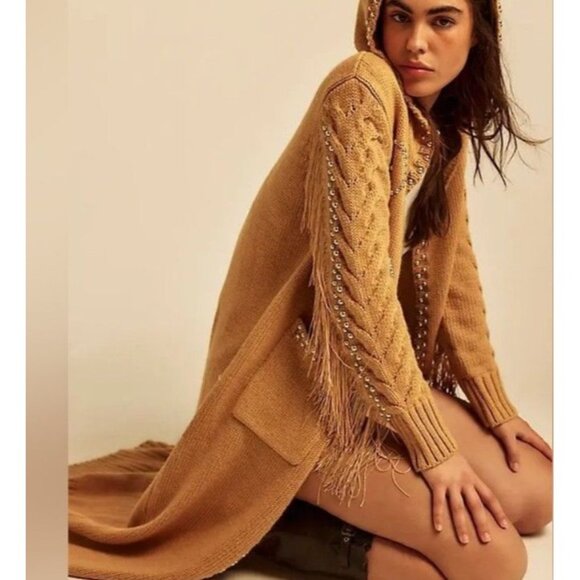 Free People Understated Leather Southern Charm Studded Cardigan S XS Fringe NWT - Picture 1 of 9